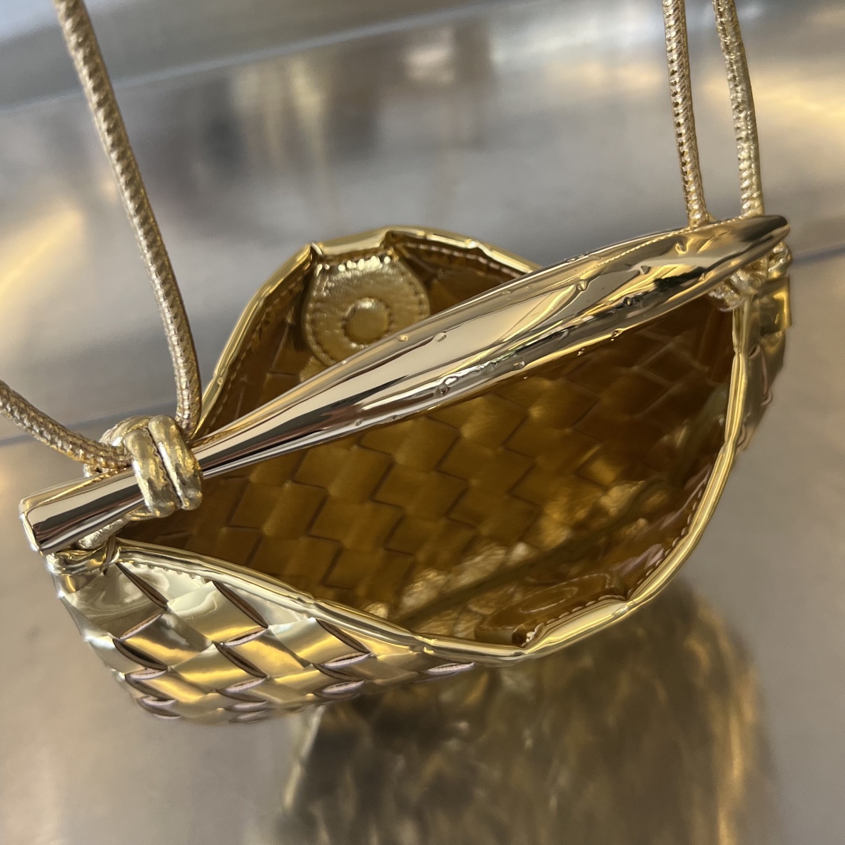 Mini Sardine Intrecciato Leather Shoulder Bag Gold 